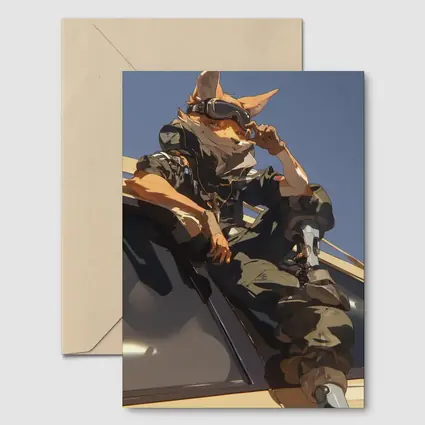 Anime Fox Warrior Sitting On Vehicle