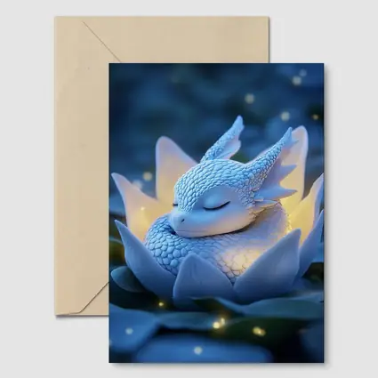 Sleeping Baby Dragon Blue Lotus Fantasy