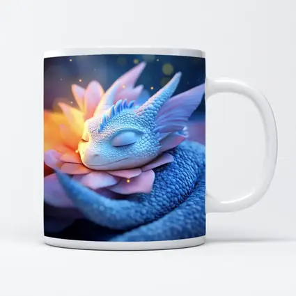 Sleeping Baby Dragon Blue Floral Fantasy