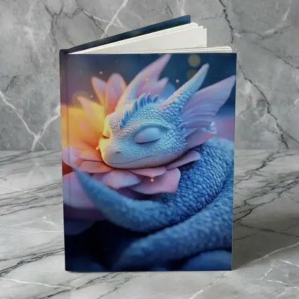 Sleeping Baby Dragon Blue Floral Fantasy