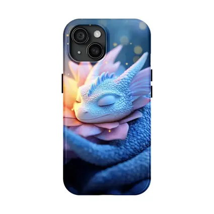 Sleeping Baby Dragon Blue Floral Fantasy