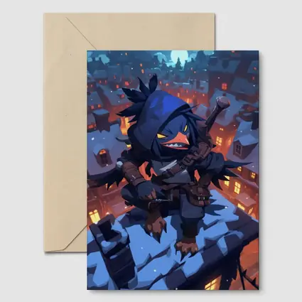 Ninja Crow Anime Art Snowy City Night