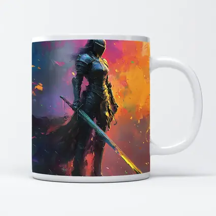 Armored Female Knight Sword Colorful Abstract Background
