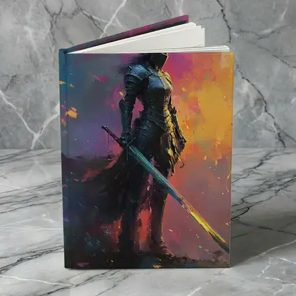 Armored Female Knight Sword Colorful Abstract Background