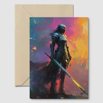 Armored Female Knight Sword Colorful Abstract Background