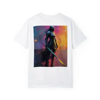 Armored Female Knight Sword Colorful Abstract Background