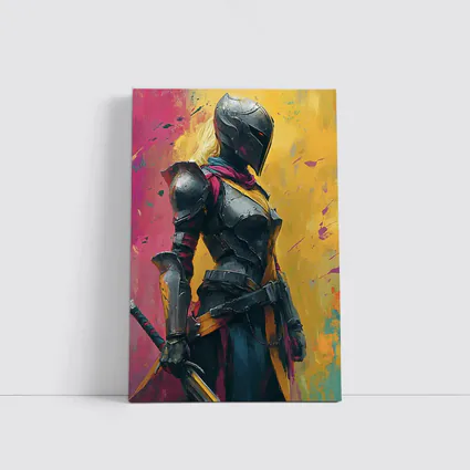 Female Knight Dark Armor Colorful Paint Background