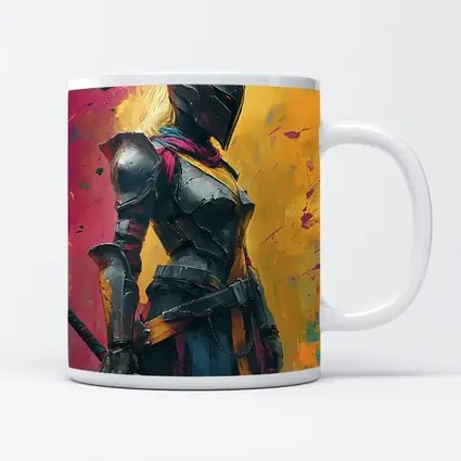 Female Knight Dark Armor Colorful Paint Background