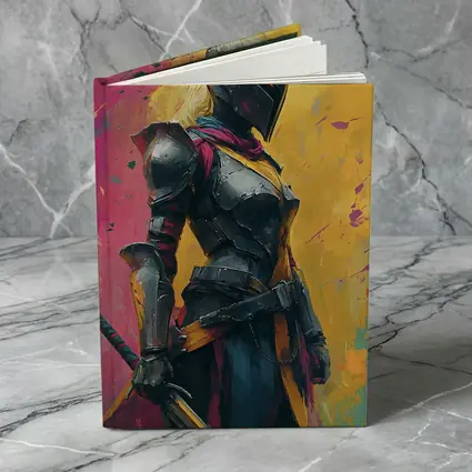 Female Knight Dark Armor Colorful Paint Background