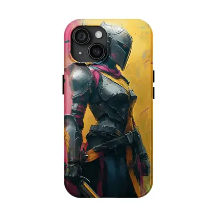 Female Knight Dark Armor Colorful Paint Background