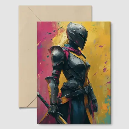 Female Knight Dark Armor Colorful Paint Background