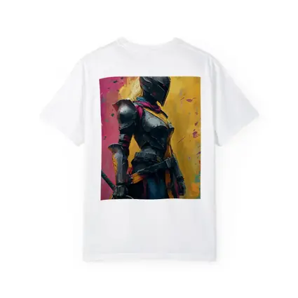 Female Knight Dark Armor Colorful Paint Background