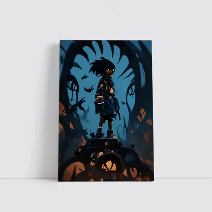 Anime Boy Standing Dark Fantasy Creature Background