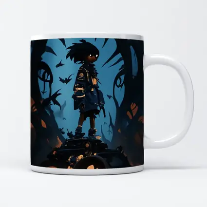Anime Boy Standing Dark Fantasy Creature Background