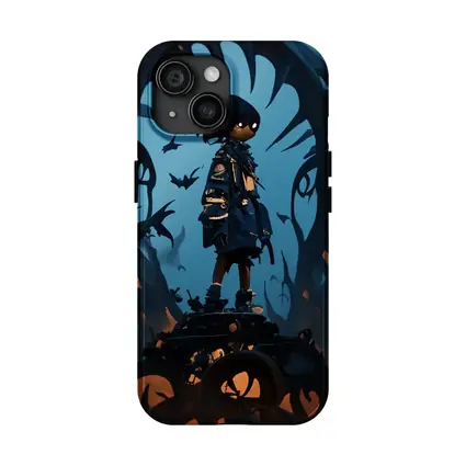Anime Boy Standing Dark Fantasy Creature Background