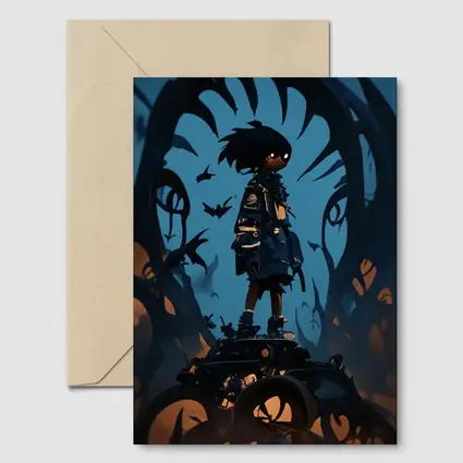 Anime Boy Standing Dark Fantasy Creature Background