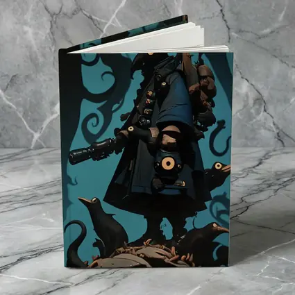 Dark Crow Gunslinger Figure Blue Swirling Background