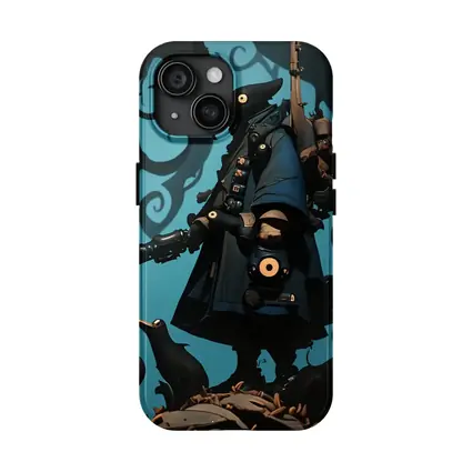 Dark Crow Gunslinger Figure Blue Swirling Background