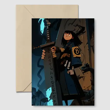 Anime Warrior Girl Holding Ancient Rune Sword