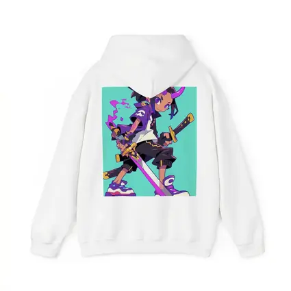 Anime Demon Girl Sword Fighter Teal Background