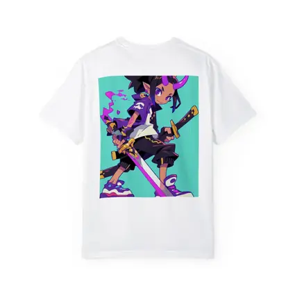 Anime Demon Girl Sword Fighter Teal Background