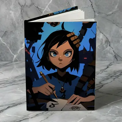 Anime Girl Writing Surrounded By Dark Robots