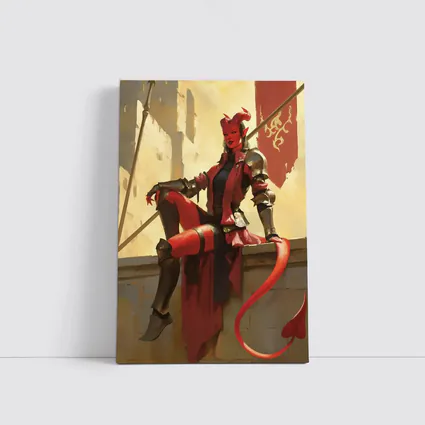 Red Devil Knight Woman Fantasy Art