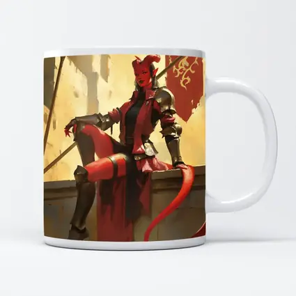 Red Devil Knight Woman Fantasy Art