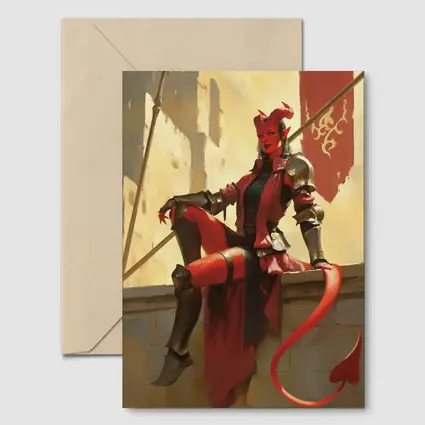Red Devil Knight Woman Fantasy Art