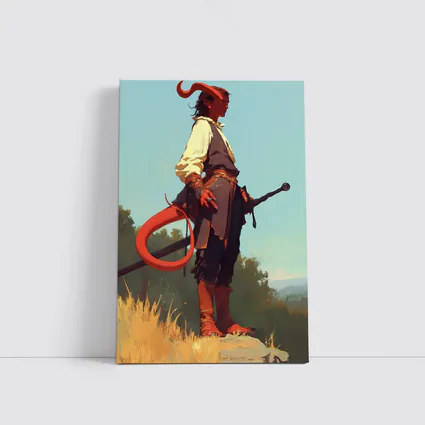 Red Demon Warrior Standing on Hilltop