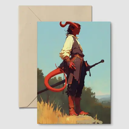 Red Demon Warrior Standing on Hilltop