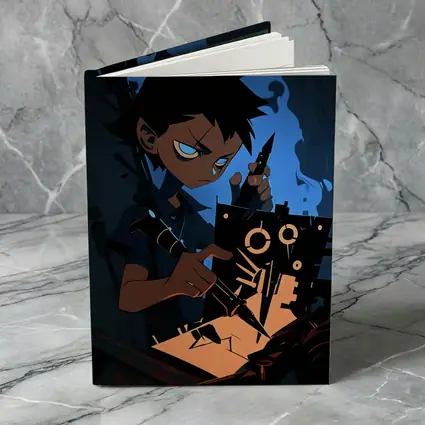 Anime Boy Building Robot Dark Blue