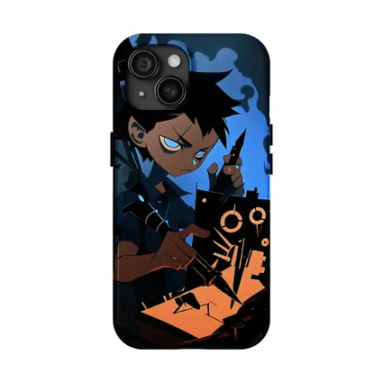 Anime Boy Building Robot Dark Blue