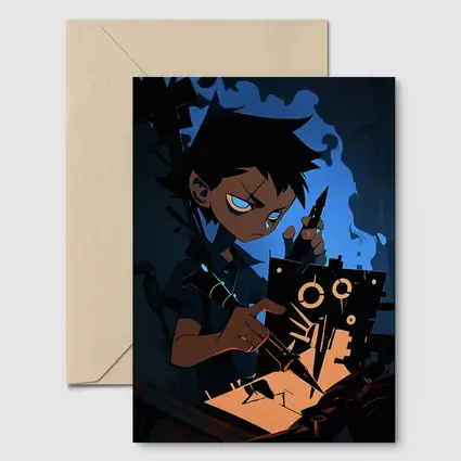 Anime Boy Building Robot Dark Blue