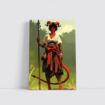 Horned Warrior Girl with Spear Green Forest