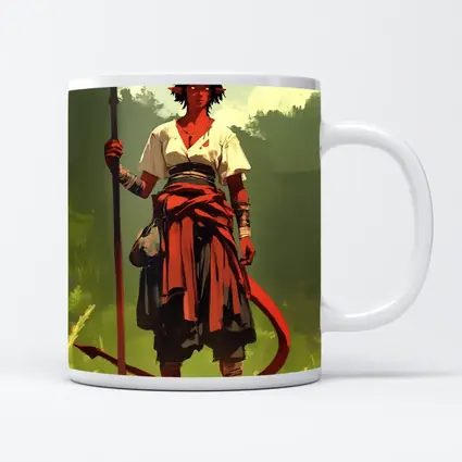 Horned Warrior Girl with Spear Green Forest