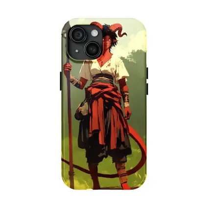 Horned Warrior Girl with Spear Green Forest