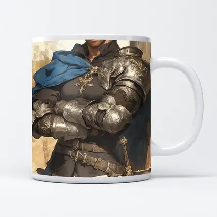 Medieval Knight Silver Armor Blue Cape Fantasy