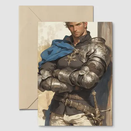 Medieval Knight Silver Armor Blue Cape Fantasy