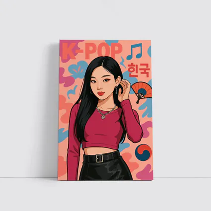 K-Pop Korean Girl Illustration Pink Background