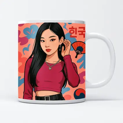 K-Pop Korean Girl Illustration Pink Background