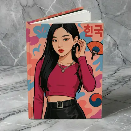 K-Pop Korean Girl Illustration Pink Background