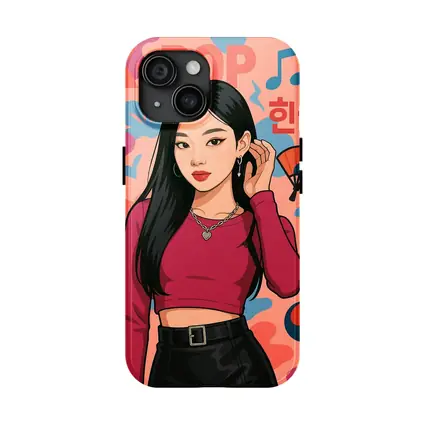 K-Pop Korean Girl Illustration Pink Background