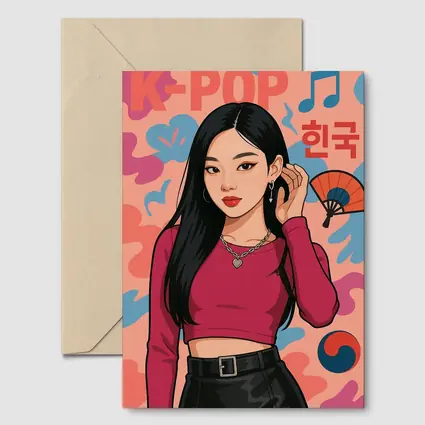 K-Pop Korean Girl Illustration Pink Background