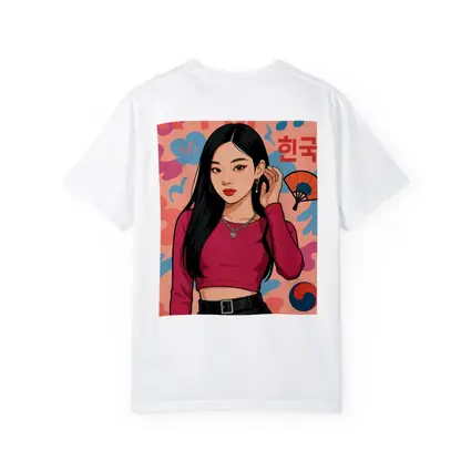 K-Pop Korean Girl Illustration Pink Background