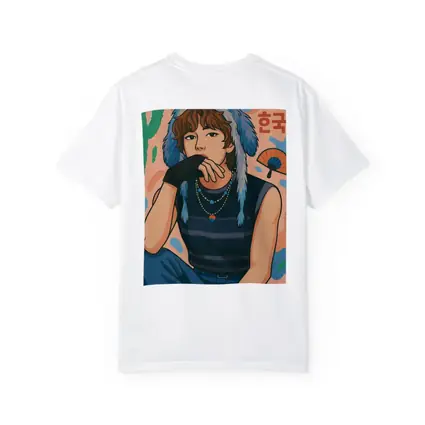 Korean Style Illustrated Girl Blue Fur Hat