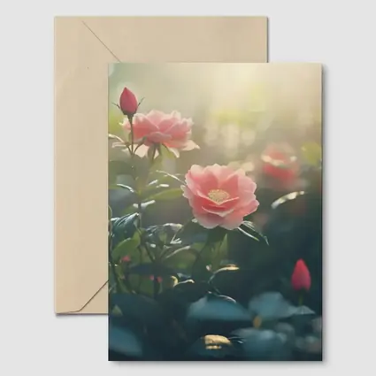 Pink Roses Garden Soft Sunlight Bokeh