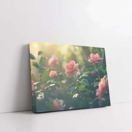 Pink Roses Garden Soft Sunlight Green Bokeh