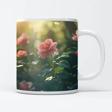 Pink Roses Garden Soft Sunlight Green Bokeh