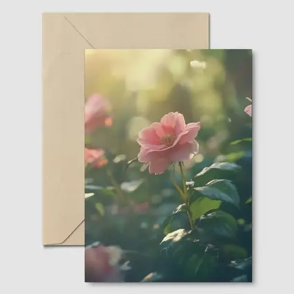 Pink Roses Garden Soft Sunlight Green Bokeh